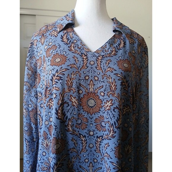 Cabi Womens Blue Floral Long Sleeve Shift Dress Size M Lightweight Bohemian - Picture 4 of 13